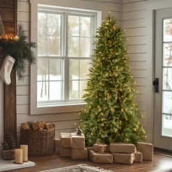 6.5 ft. Pre-Lit Tiffany Fir Slim Tree with Clear Lights PE Branch Tips