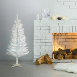 4 ft. Pre-Lit Tinsel Collection White Iridescent Tree with Clear Lights