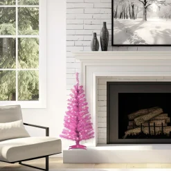 4 ft. Pre-Lit Tinsel Collection Pink Tree with Clear Lights