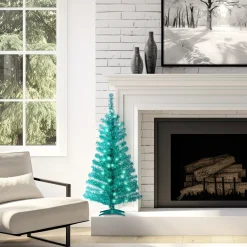 4 ft. Pre-Lit Tinsel Collection Turquoise Tree with Clear Lights