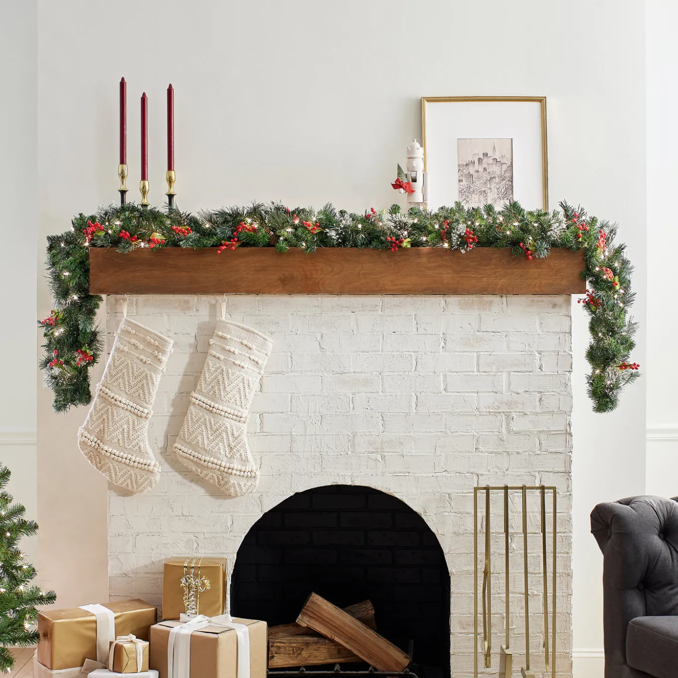 9 ft. Pre-Lit Wintry Pine Garland with Clear Lights, Plug-In