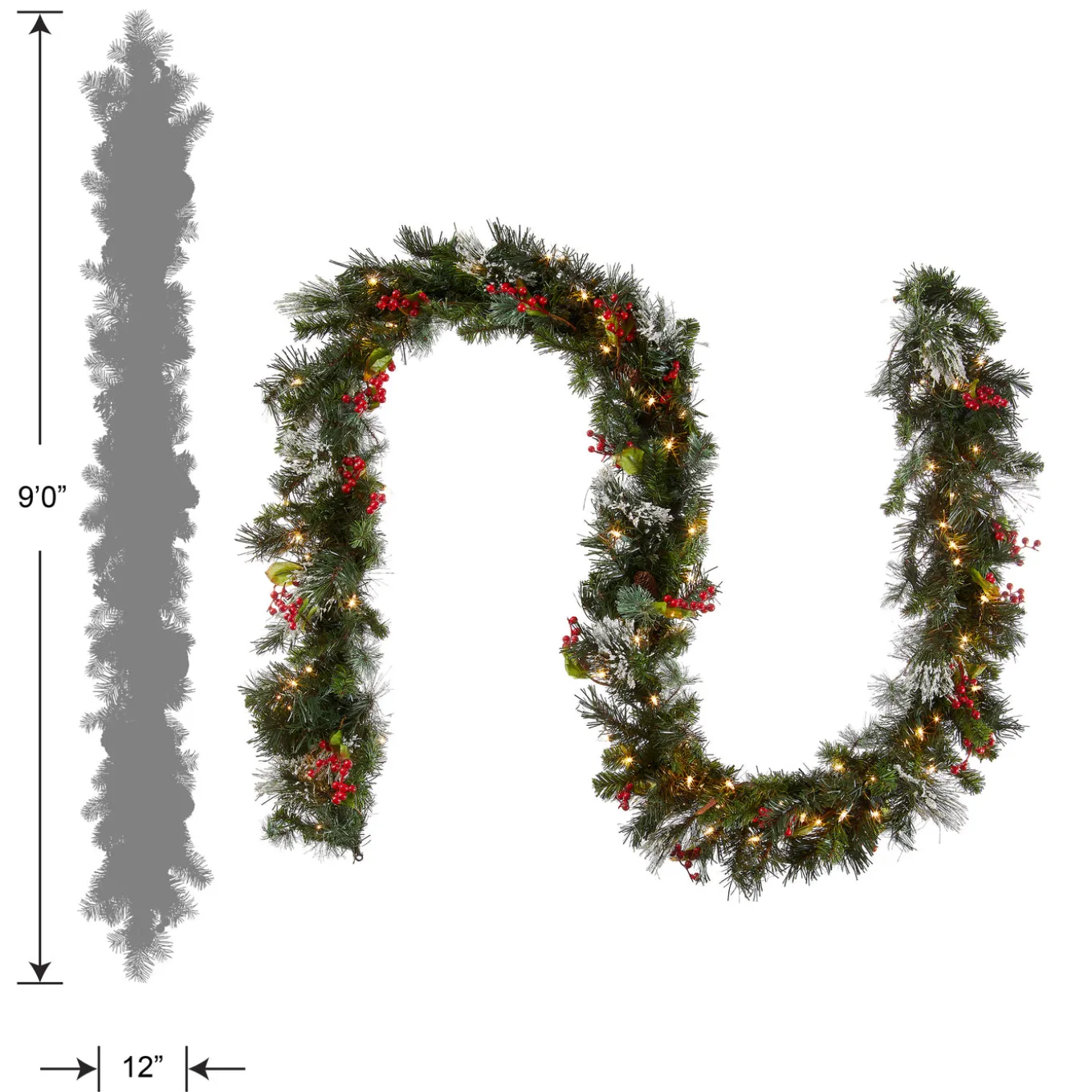 9 ft. Pre-Lit Wintry Pine Garland with Clear Lights, Plug-In