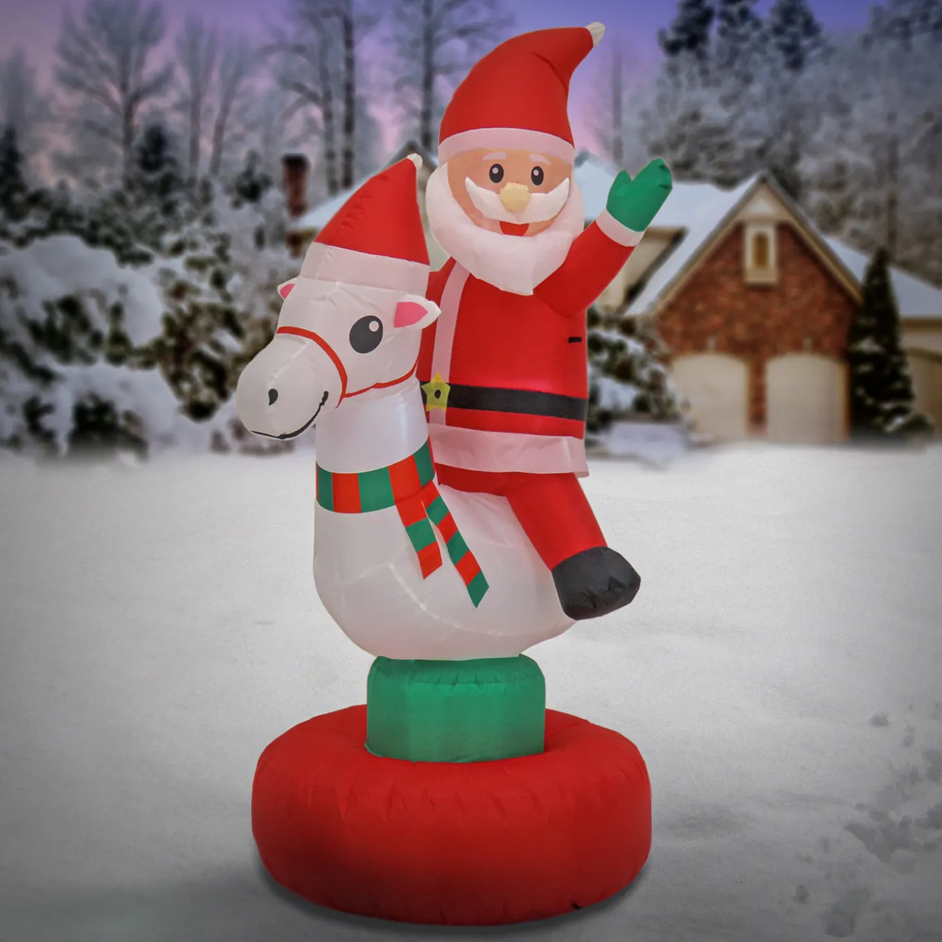 6 ft. Red Inflatable Blow Up Santa on Horse