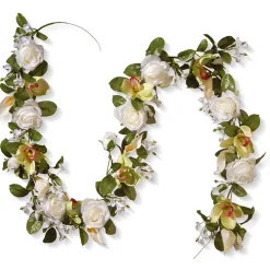 6 ft. Spring Garland with Roses, Lilies, Berry Clusters, Leafy Greens