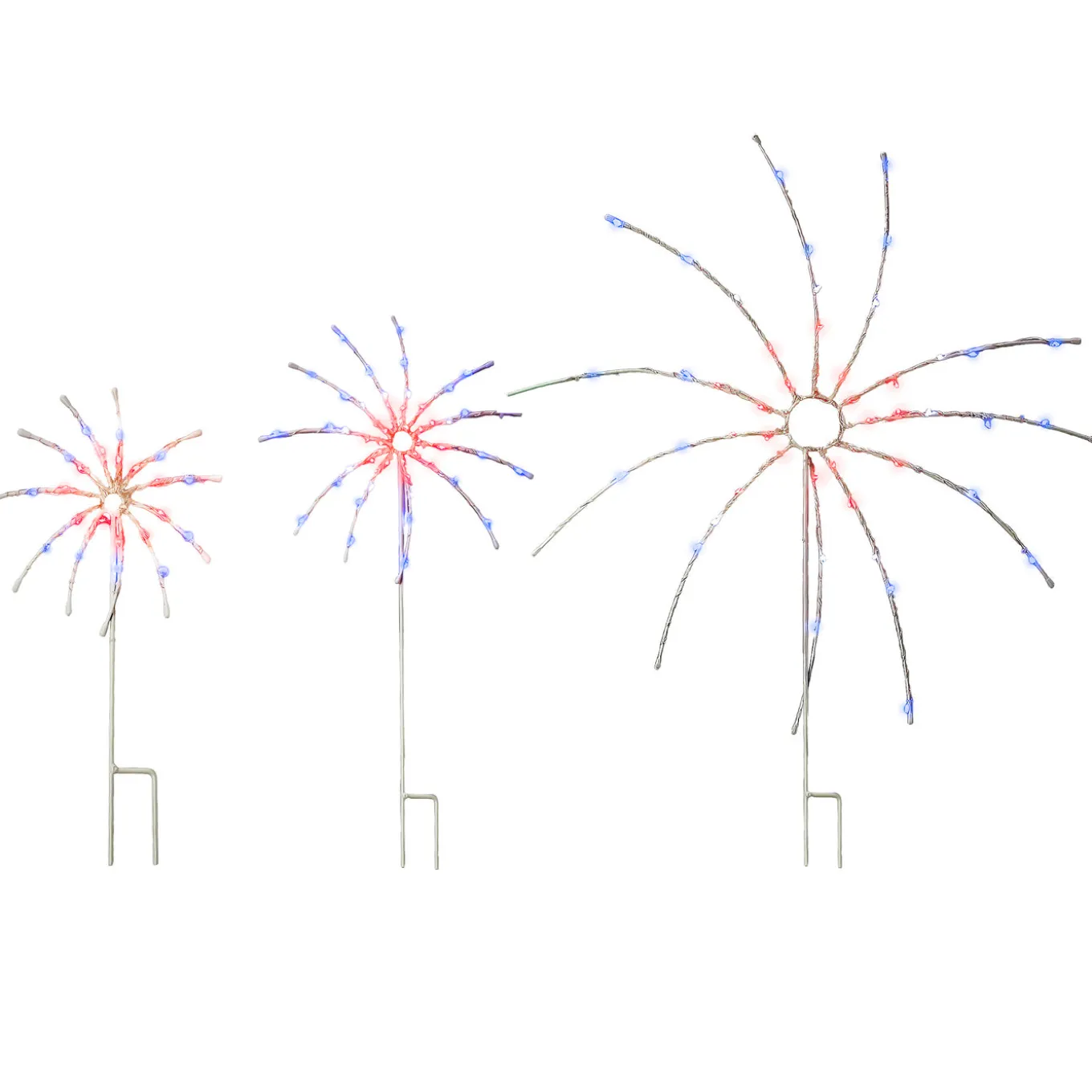 16 in. 24 in. 36 in. Patriotic Light Up Fireworks Lawn Decor with LED Lights