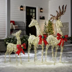 60 in., 52 in. and 36 in. Champagne Glitter Deer Family with 370 Warm White LED Lights
