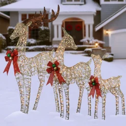 60 in., 52 in. and 36 in. Champagne Glitter Deer Family with 370 Warm White LED Lights