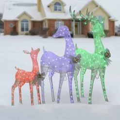 36 in., 52 in. and 60 in. Mesh Glittered Deer Family with LED Lights