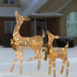 38 in. and 28 in. Pre-Lit Fawn with Doe Decoration