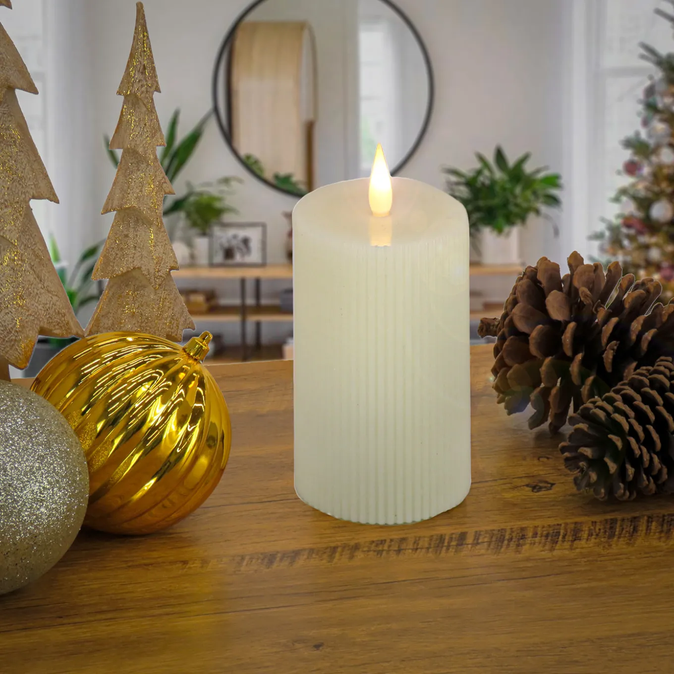 5 in. by 9 in. HGTV Home Collection Flameless Georgetown Pillar Candle, Ivory