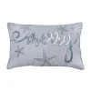 14 in by 22 in. Coastal Merry Embroidered Pillow, Blue, Silver