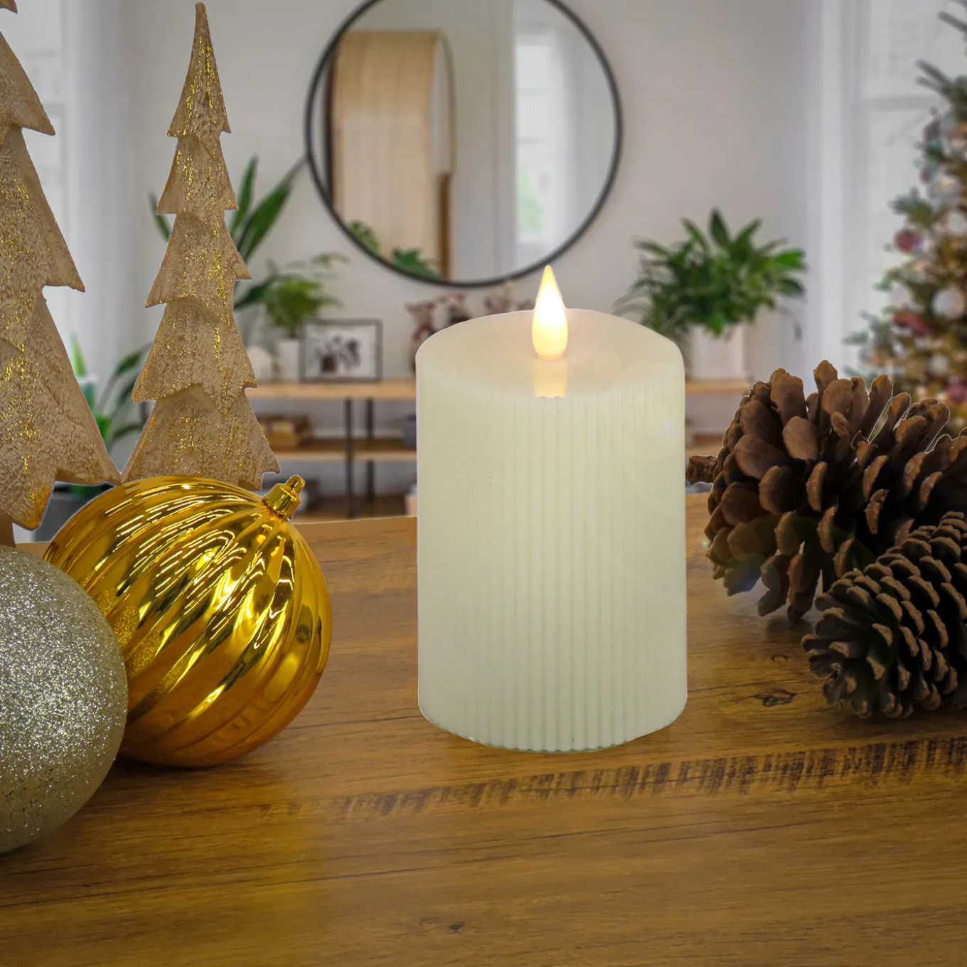 4 in. by 10 in. HGTV Home Collection Flameless Georgetown Pillar Candle, Ivory