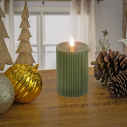 4 in. by 8 in. HGTV Home Collection Flameless Georgetown Pillar Candle, Dk Green