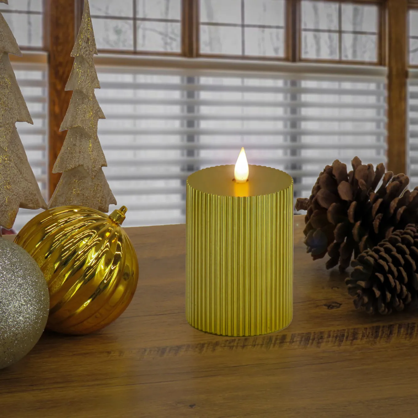 4 in. by 6 in. HGTV Home Collection Flameless Georgetown Pillar Candle, Gold