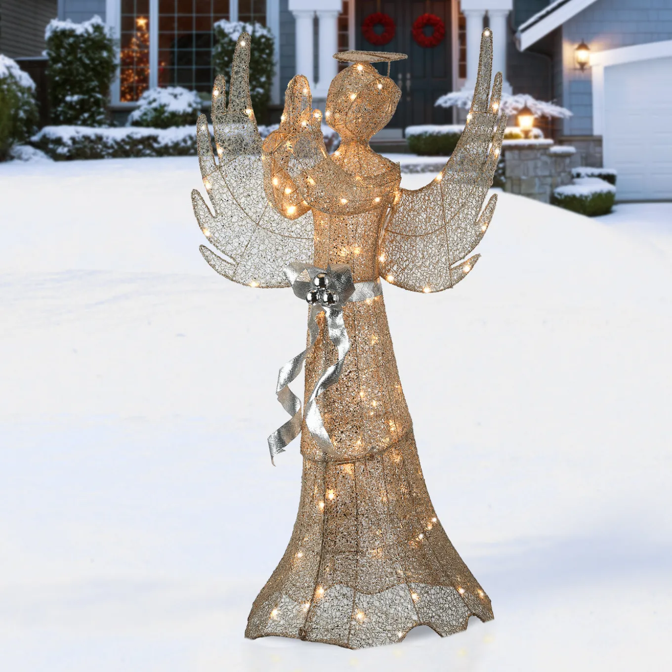 53 in. Champagne Gold Praying Angel with LED Lights
