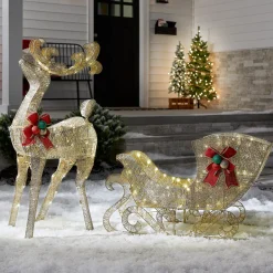 48 in. Champagne Reindeer Pulling 38 in. Sleigh