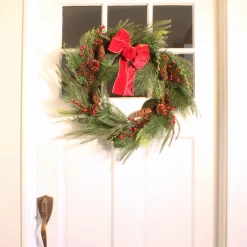 26 in. Christmas Mixed Pine Wreath with Red Bow