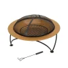 33 in. Copper Finish Hammered Steel Outdoor Fire Pit with Black Stand, Cover, Fire Poker