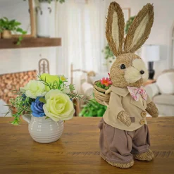 14 in. Dapper Dressed Male Bunny with Floral Bowtie Table Decoration