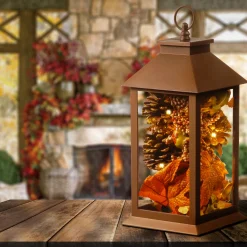 12 in. Decorative Fall Lantern with LED Lights