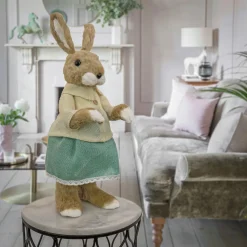 24 in. Easter Bunny Wearing Teal and Tan Dress Table Decoration