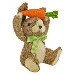 9 in. Easter Bunny with Carrot Table Decoration Decorated with Checkered Green Bow
