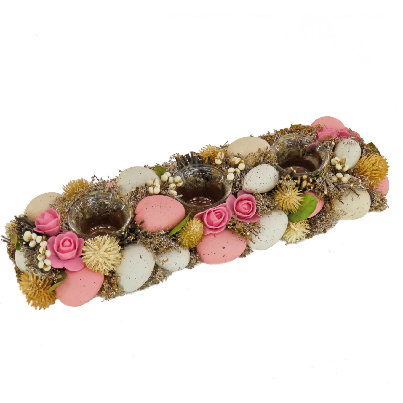 16 in. Easter Candleholder Table Decoration Decorated with Pastel Eggs and Flower Blooms