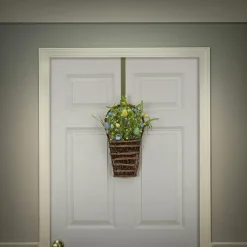 18 in. Easter Hanging Wall Basket Decorated with Pastel Eggs and Spring Flowers