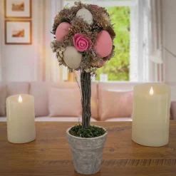 14 in. Easter Single Ball Topiary Potted Plant Decorated with Pastel Eggs
