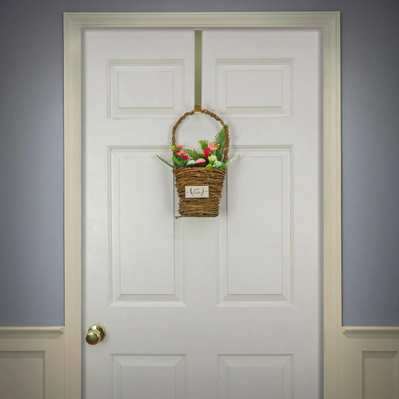 15 in. Easter Woven Basket Decorated with Colorful Flower Blooms and Leafy Greens