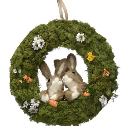 15 in. Easter Wreath Decorated with Flower Blooms, Rabbits