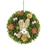 13 in. Easter Wreath Decorated with Colorful Flower Blooms, Bunny and Pastel Eggs