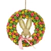 16 in. Easter Wreath Decorated with Colorful Flower Blooms, Bunny Head