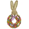 24 in. Easter Wreath Decorated with Colorful Flower Blooms, Pastel Eggs, Bunny Head