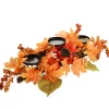 24 in. Fall Centerpiece, Three Candle Holders, Decorated with Sunflower Blooms, Pinecones, Berry Clusters