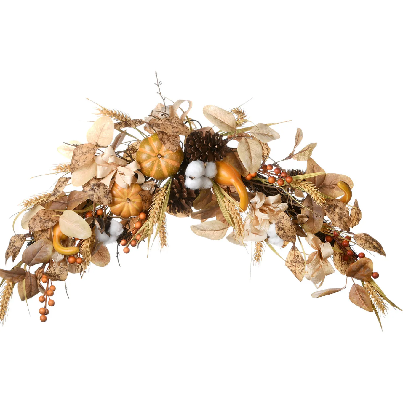 36 in. Fall Door Decoration with Pine Cones, Pumpkins, Gourds, Assorted Leaves