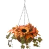 18 in. Fall Hanging Basket with Ivy Leaves, Sunflowers, Cones, Berries, Gourds, Pumpkin