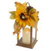 14 in. Fall Lantern with Sunflower, Mixed Leaves, Pinecone and Bow