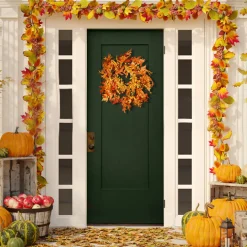 24 in. Fall Wreath with Maple Leaves, Berry Clusters