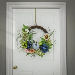 22 in. Fall Wreath with Mixed Leaves, Hydrangea, Peony and Pumpkin