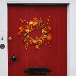 21 in. Fall Wreath with Pumpkins, Gourds, Pinecones, Berry Clusters, Maple Leaves
