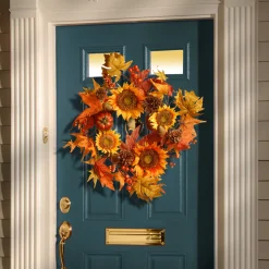22 in. Fall Wreath with Sunflowers, Pinecones, Berry Clusters, Acorns, Pumpkins, Maple Leaves