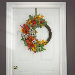 24 in. Fall Wreath with Twig, Dahlia, Eucalyptus and Bow