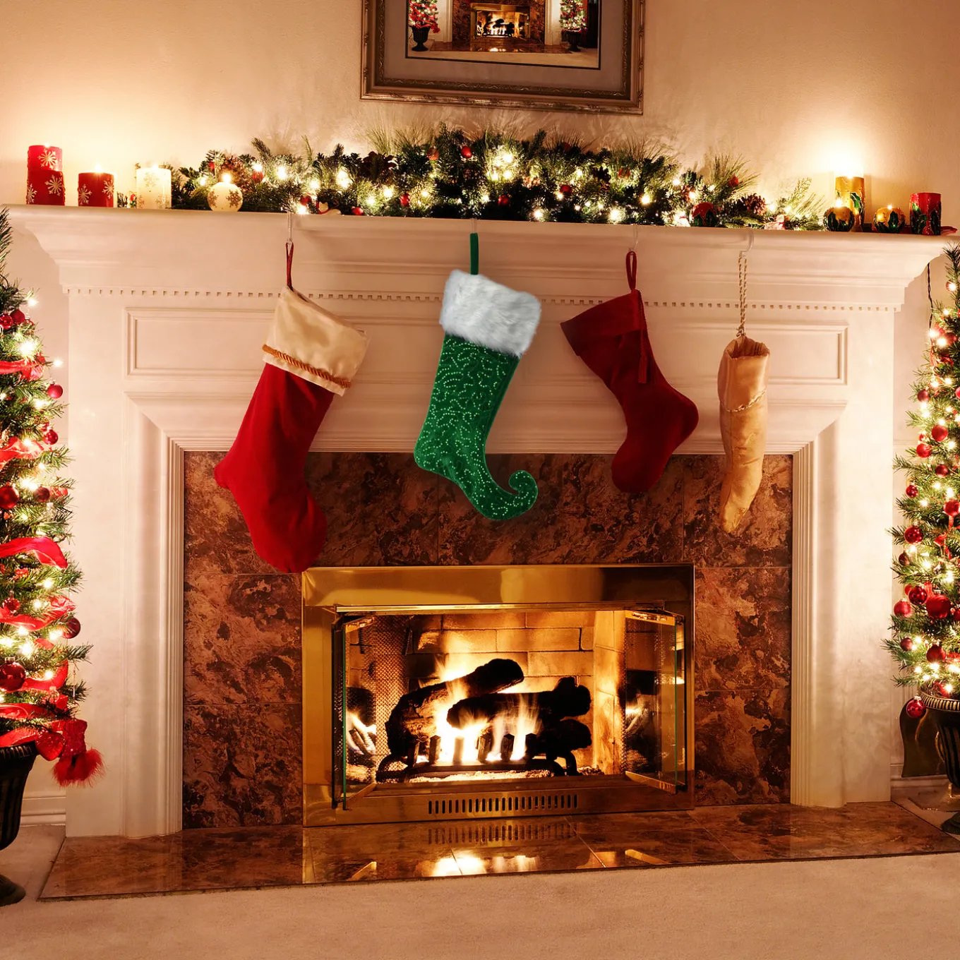 21 in. General Store Collection Jester Style Green Stocking