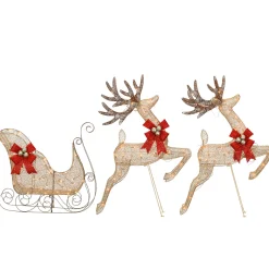 42 in. Glittered Mesh Fabric Deer with 27 in. Sleigh and Lights