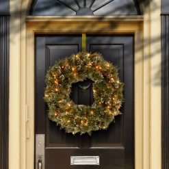 24 in. Glittery Bristle Pine Wreath with Clear Lights