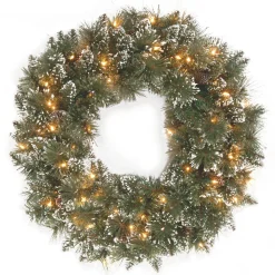 24 in. Glittery Bristle Pine Wreath with Clear Lights