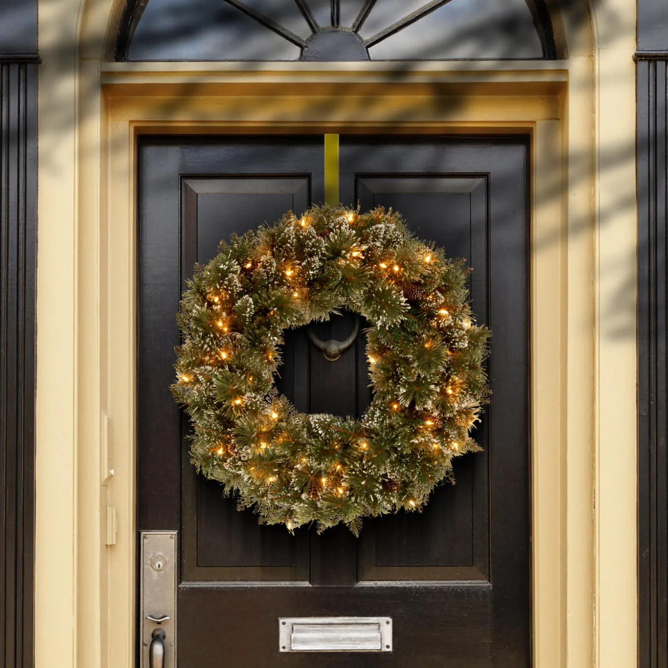 24 in. Glittery Bristle Pine Wreath with Clear Lights