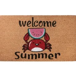 30 in. Green Welcome Summer Crab and Watermelon Coir Doormat