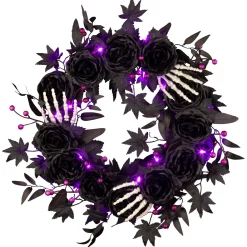24 in. Halloween Bad to the Bone Wreath with LED Lights